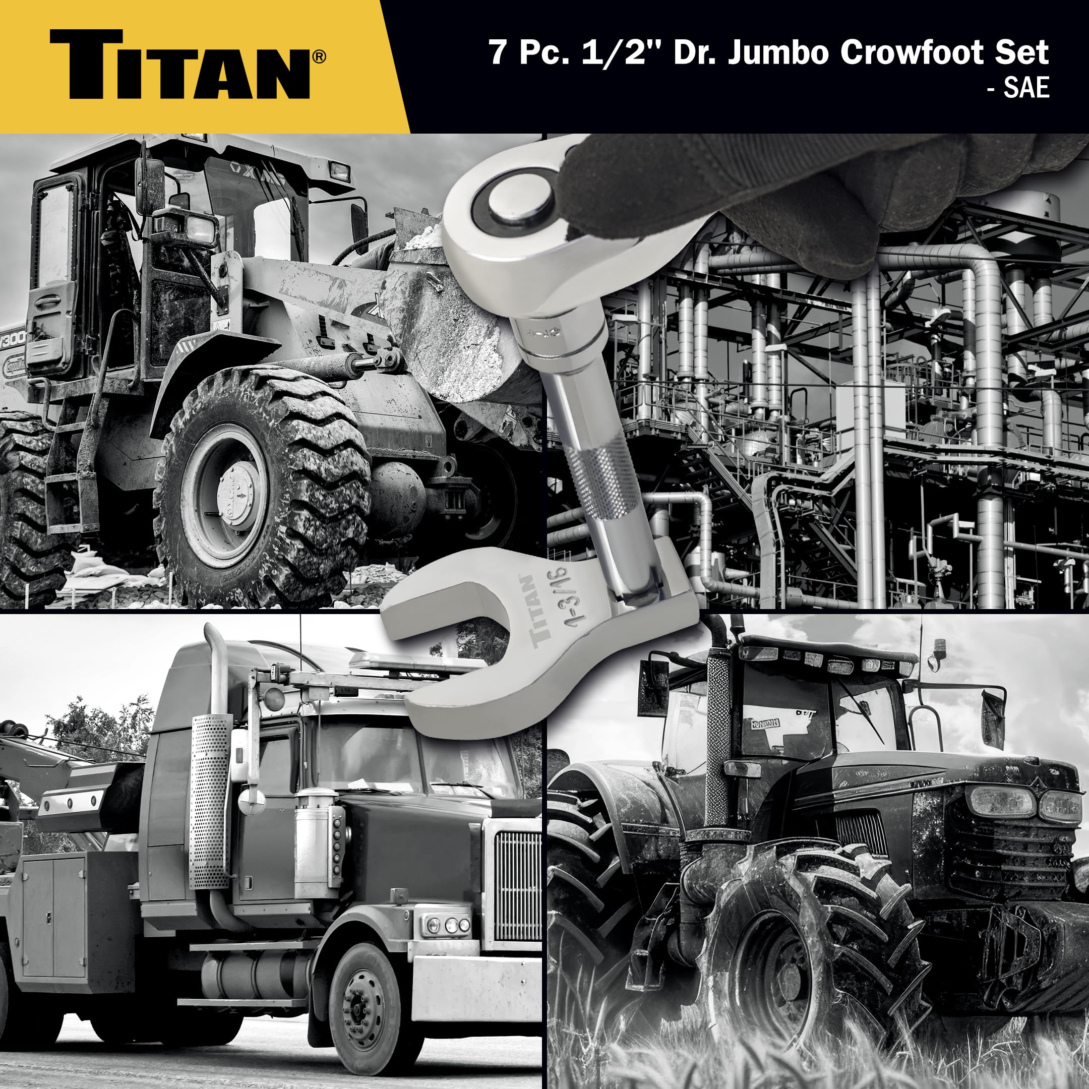 Titan 17671 Jeu de 7 clés à molette SAE Jumbo Crowfoot 1/2"