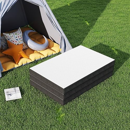 DUMOS Colchoneta de dormir plegable de tres pliegues, alfombrilla de espuma portátil de 3 pulgadas de grosor para aventuras al aire libre,