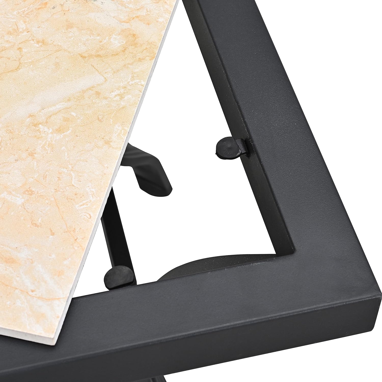 LOKATSE Home 21" Outdoor Square Patio Bistro End Table Metal Steel Legs with Ceramics Top, Black