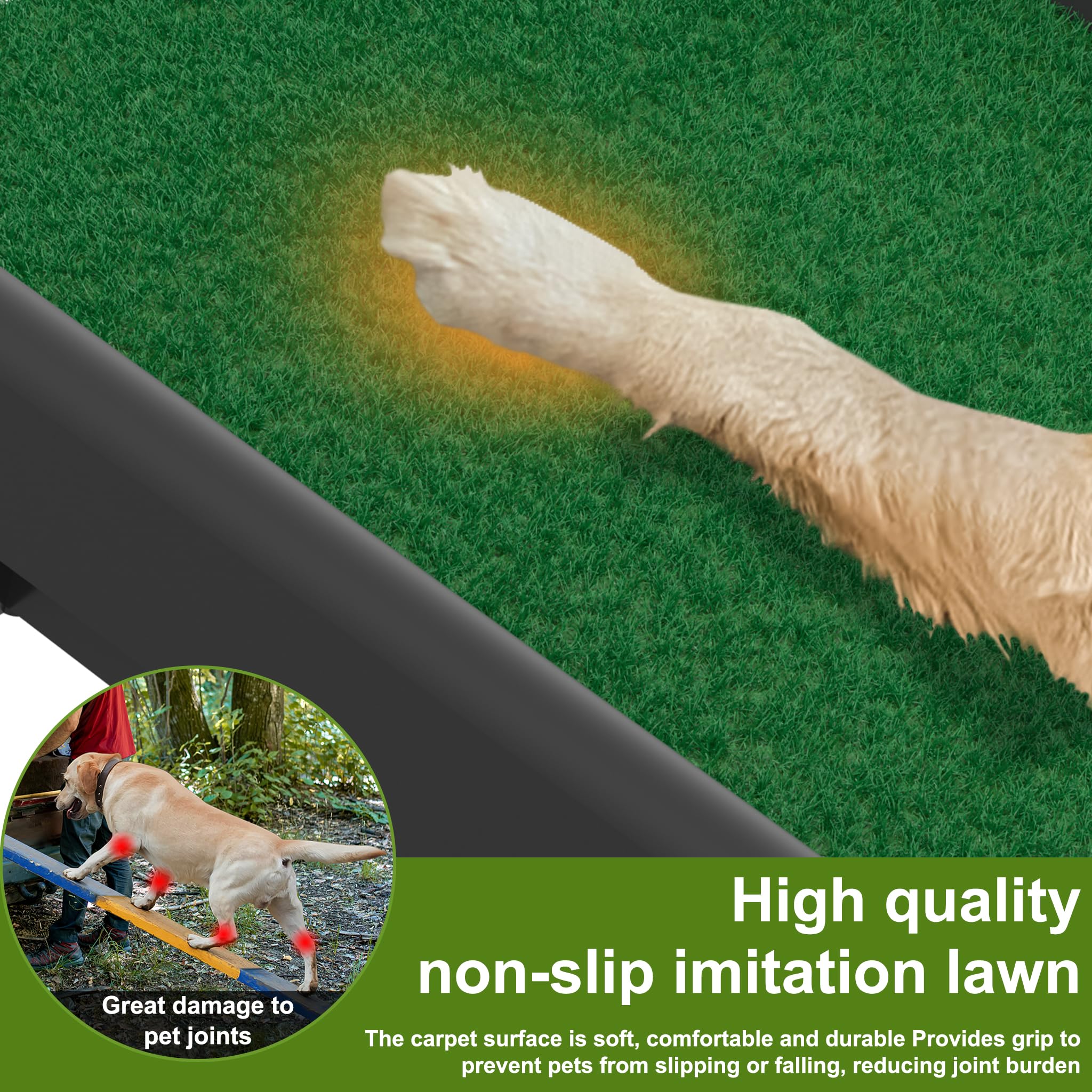 FIVMEN Rampe de voiture pliable pour chien - Antidérapant - Jusqu'à 90 kg - 156 x 40 cm - Pour SUV, grands petits animaux, avec pelouse