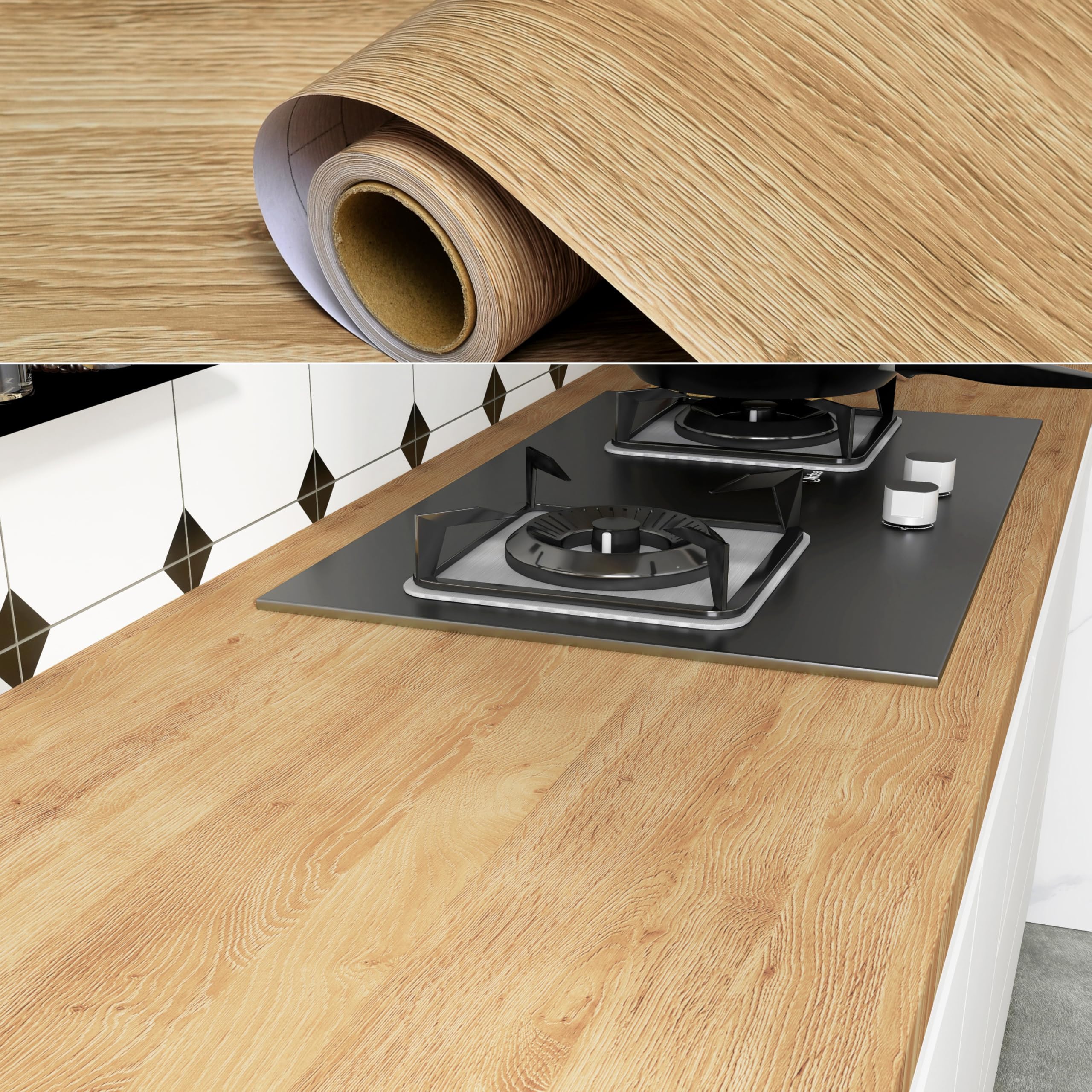 Wood Effect Vinyl Self Adhesive, Kitchen Vinyl Wrap for Furniture Stickers, Wood Effect Sticky Back Plastic Roll, Furniture Makeover Lifelike Grain Contact Paper Self Adhesive Wallpaper, Tool Included