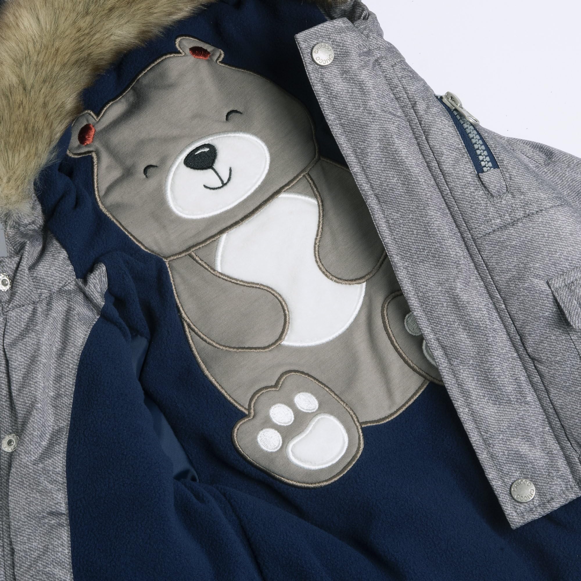 Chicco, Cappottino lungo e imbottito per neonato con cappuccio, Grigio, 9 mesi