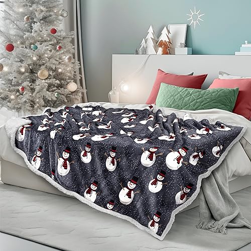 PAVILIA Premium Christmas Sherpa Throw Blanket, 60x80, Grey Snowman Cozy