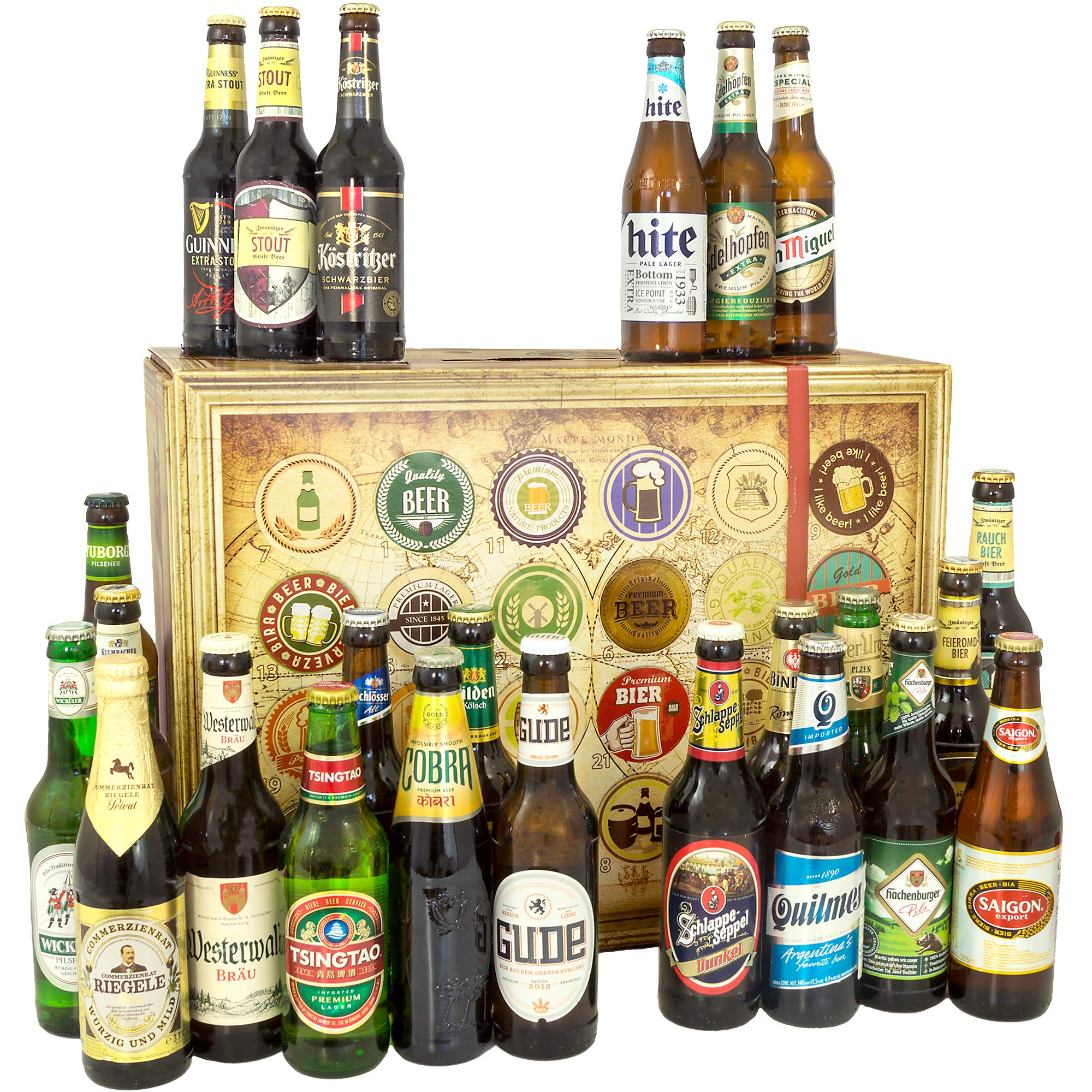 Biere der Welt und Deutschland / 24er Bierpaket/Geschenkset Geburtstag
