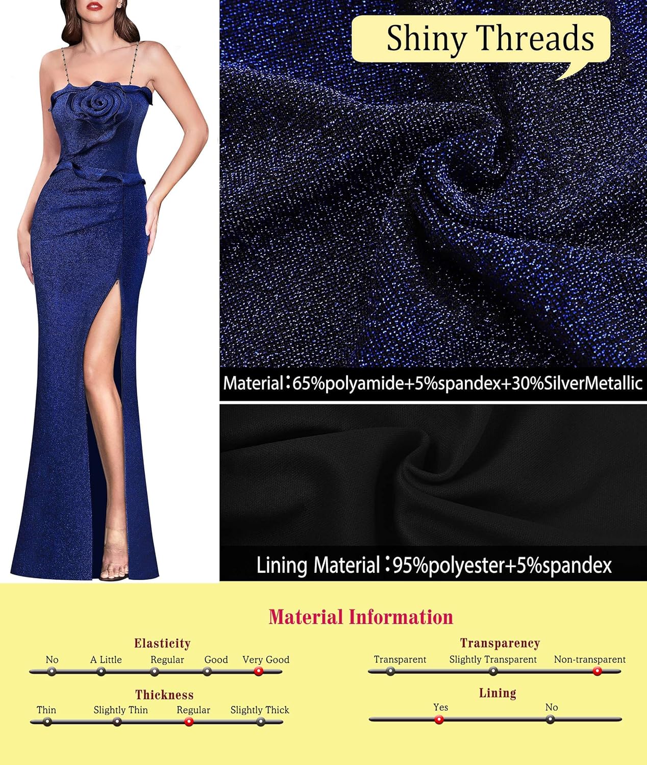 VFSHOW Womens Formal Prom Beaded Spaghetti Strap Ruffle Ruched Maxi Dress Sexy High Slit 3D Flower Wedding Guest Evening Gown