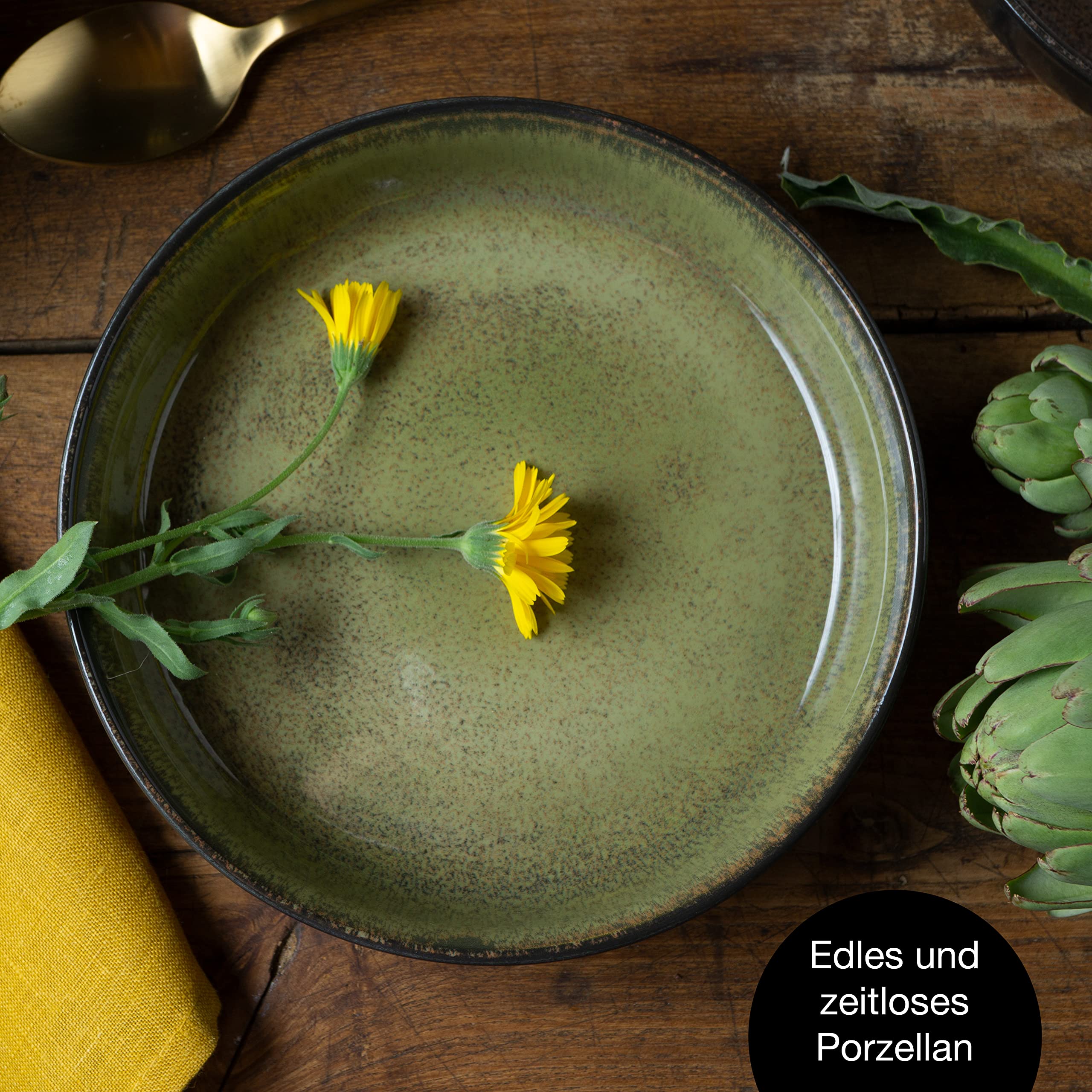 Lot De 6 Bols à Soupe Réutilisables Kimmel - Olive, Avec Cuillères, Vaisselle De Pique-nique Camping