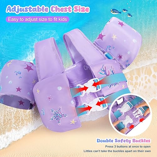 Miniatura 3 de Nemone Chaleco de natación para niños pequeños de 22 a 70 libras, chaqueta de natación con alas de agua para el brazo para niñas y niños de 1, 2, 3,