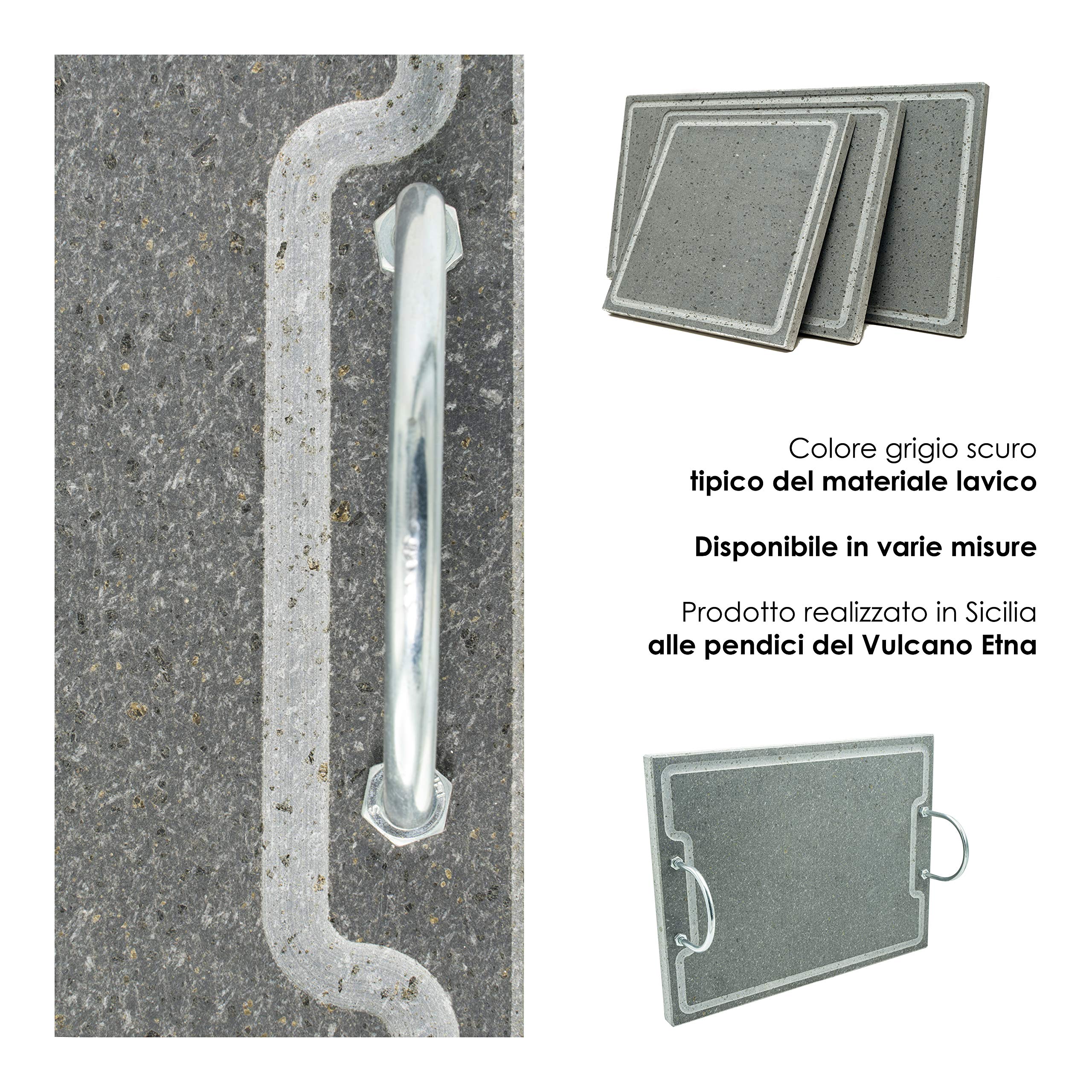 Lava Grill Plus L 60 x 30 cm _ parrilla con asas piedra volcánica étnica placa nivelada para horno y barbacoa de cocina Carne, pescado, verduras y pizza Etna Stone & Design