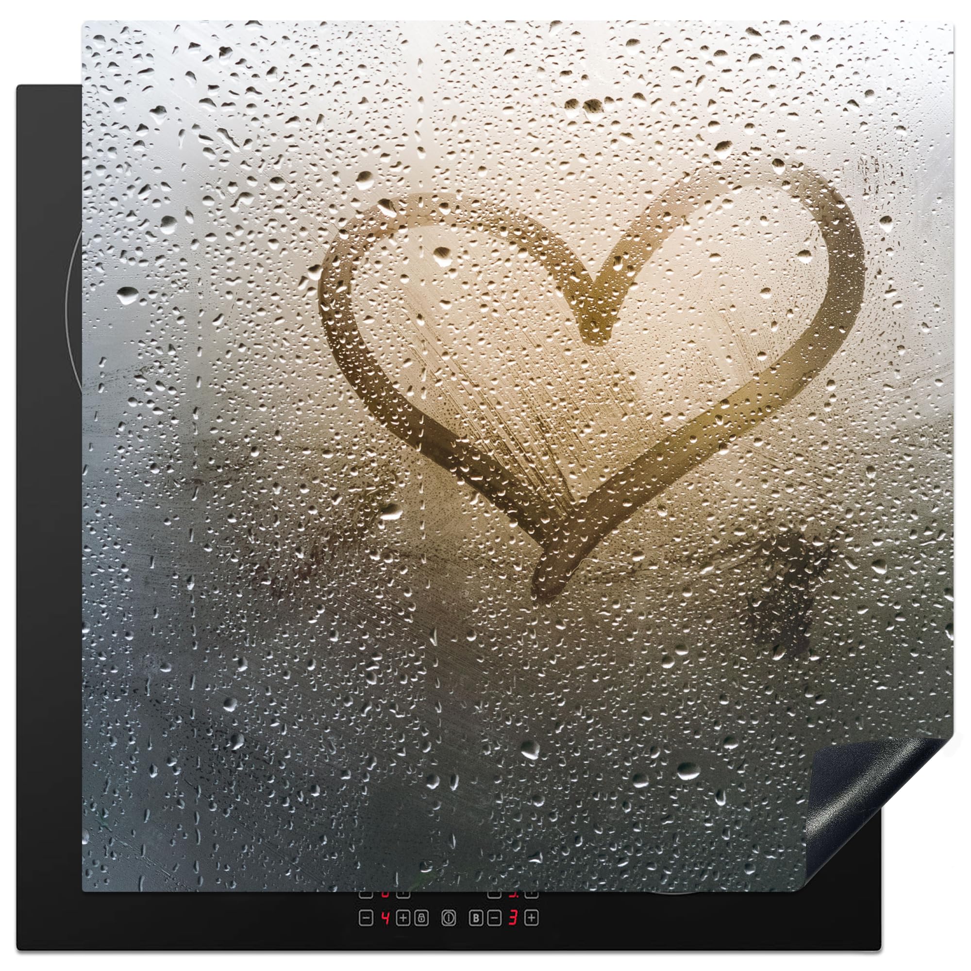 KitchenYeah© Induction Hob Protector Mat 30.7"x30.7" / 78x78 cm Cooker Top Protectors Cover Ceramic Covers Electric Hobs Vinyl Heart - Condensation - Water - 3D