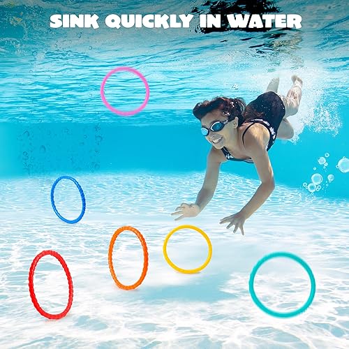 Miniatura 2 de JOYIN Juguetes de piscina de círculos de buceo, 8 piezas de anillos de piscina coloridos para niños, entrenamiento subacuático, juguete de buceo