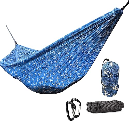 RALLT Hamaca y mosquetones para campamento juego portátil que incluye hamaca duradera hecha con nailon de paracaídas Ripstop, mosquetones