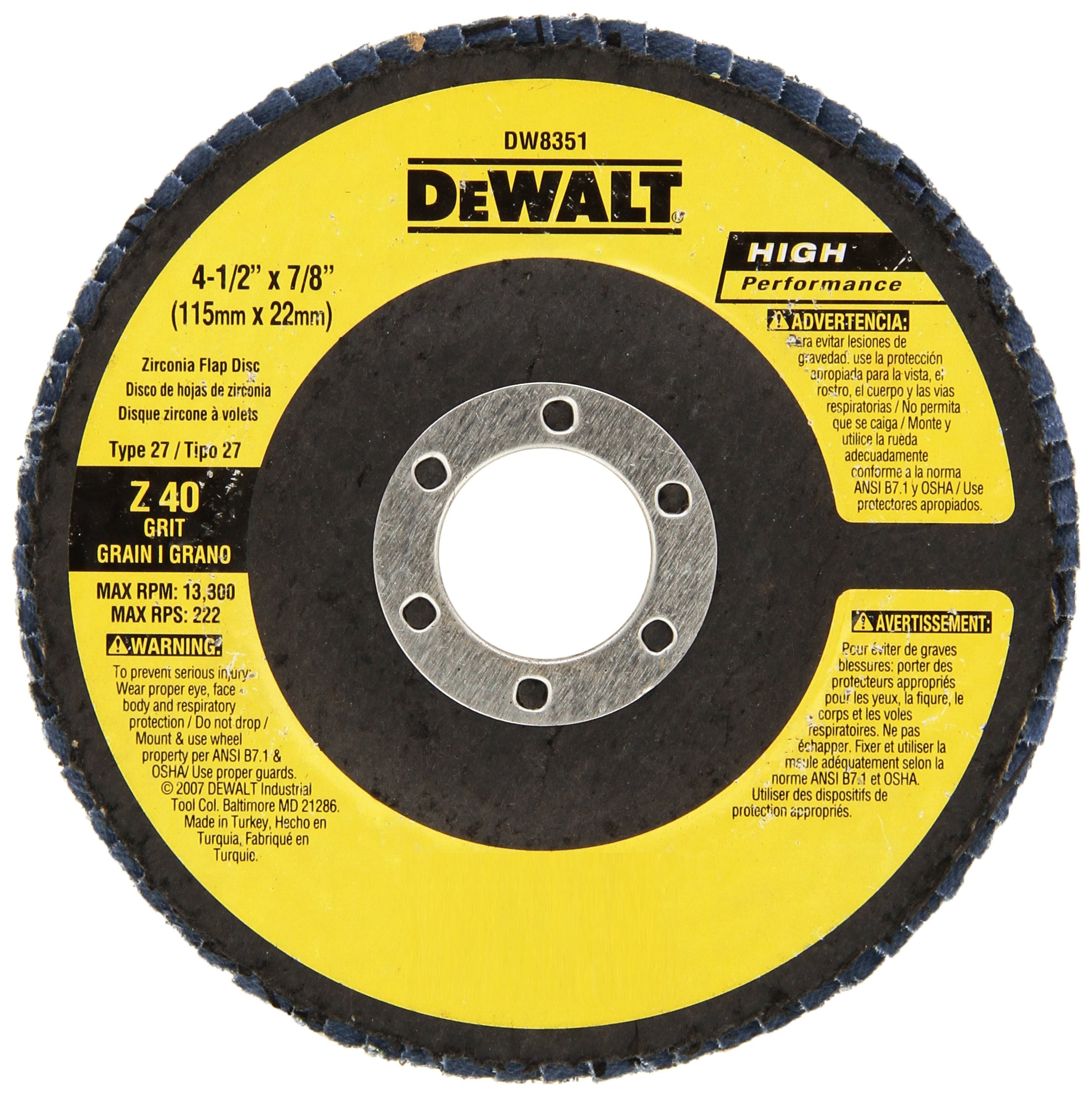 Disques à lamelles DeWALT Dw8351 meulage acier type 27 grain 40 g