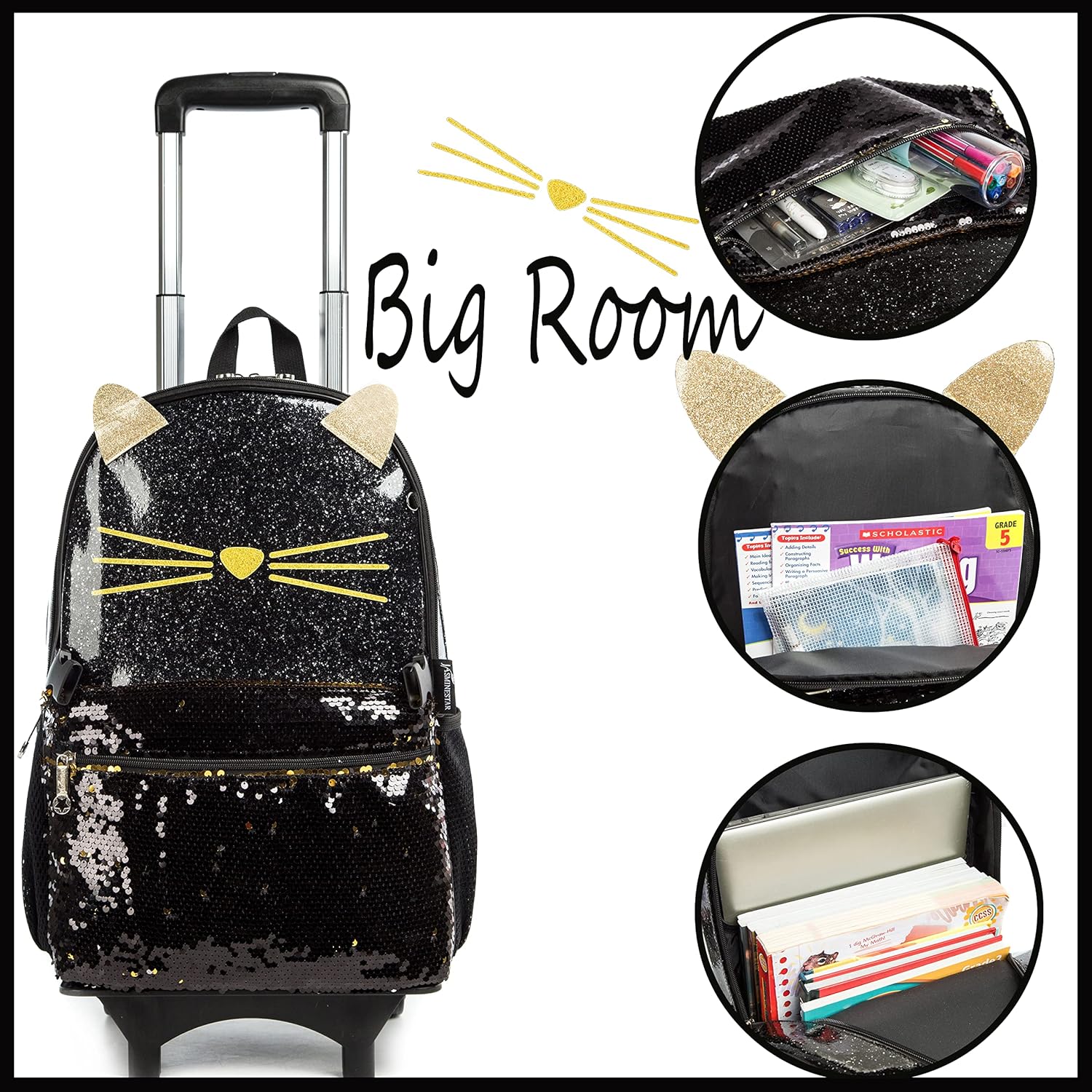 Wheeled Backpack for Girls Rolling Backpack 3 in 1 School Backpacks with Wheels for Teen Girls and Boys Elementary Student