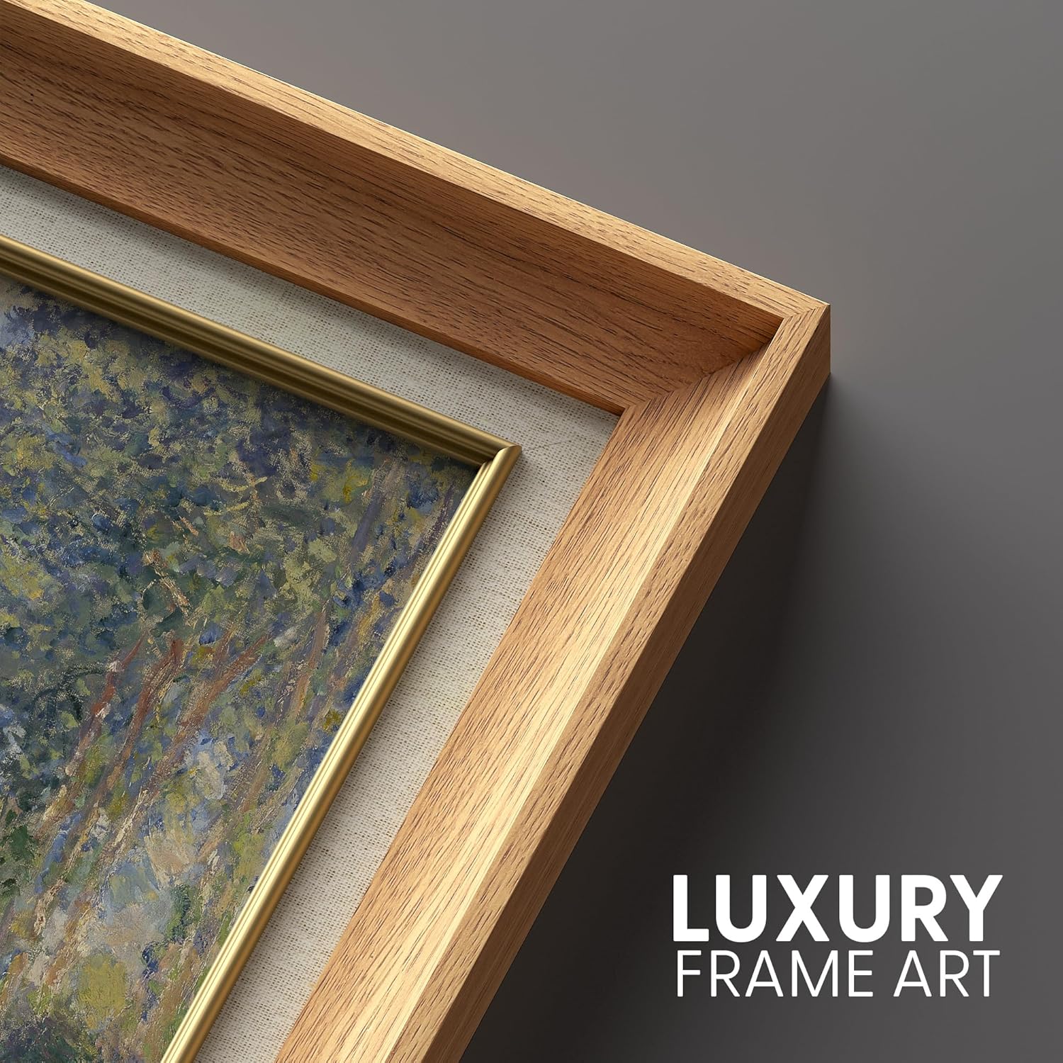 MUDECOR Premium Framed Wall Art Verdant Forest Landscape Claude Monet Classical Illustrations Fine Art Decorative Vintage Watercolors Pastel Zen for Living Room, Bedroom, Office - 26"x36" Natural