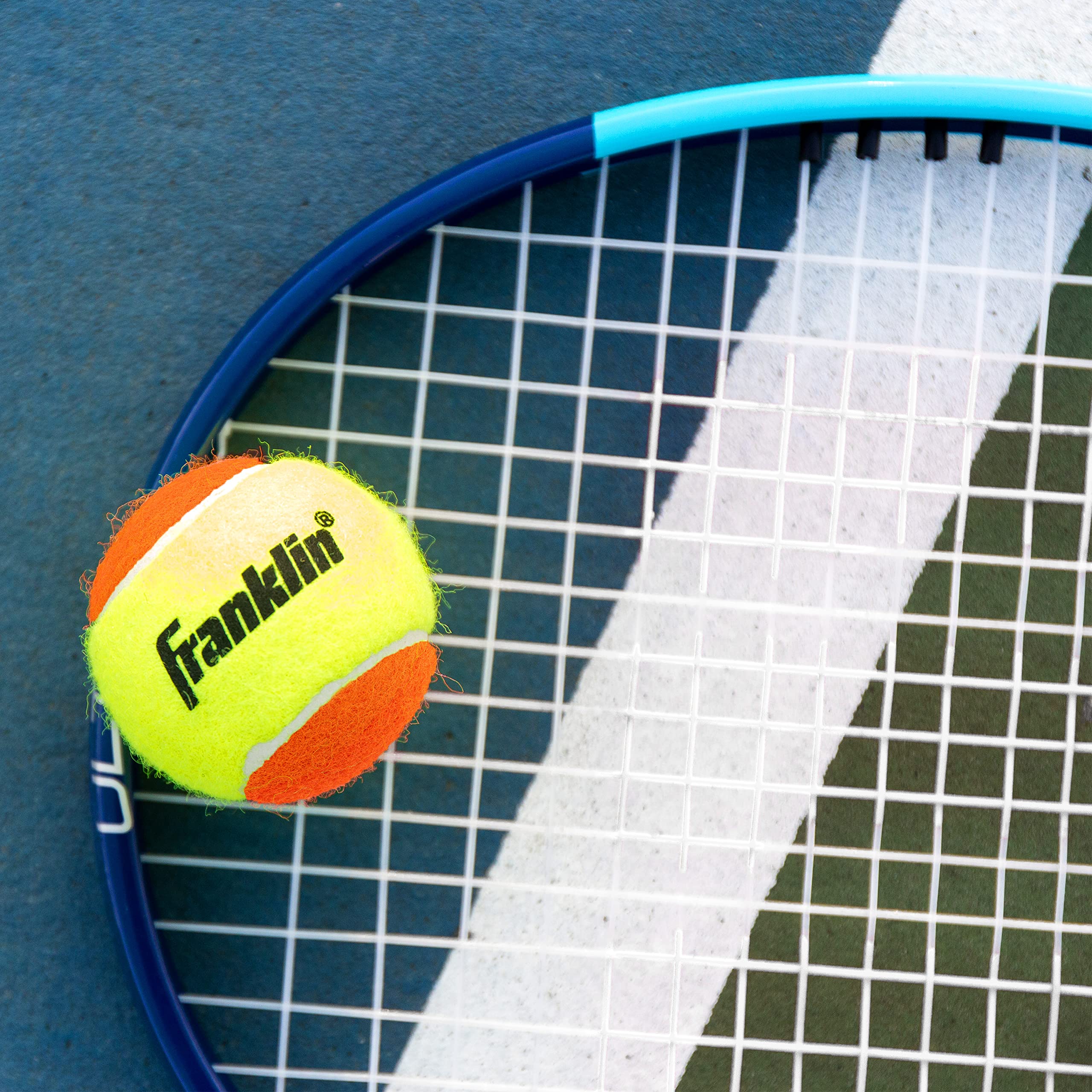 Franklin Sports Pressureless Tennis Balls - Official Size Low Pressure Tennis Balls - Great for Training + Practice - 3 Pack Can of Low Bounce Tennis Balls - All Court Surface Balls - Orange