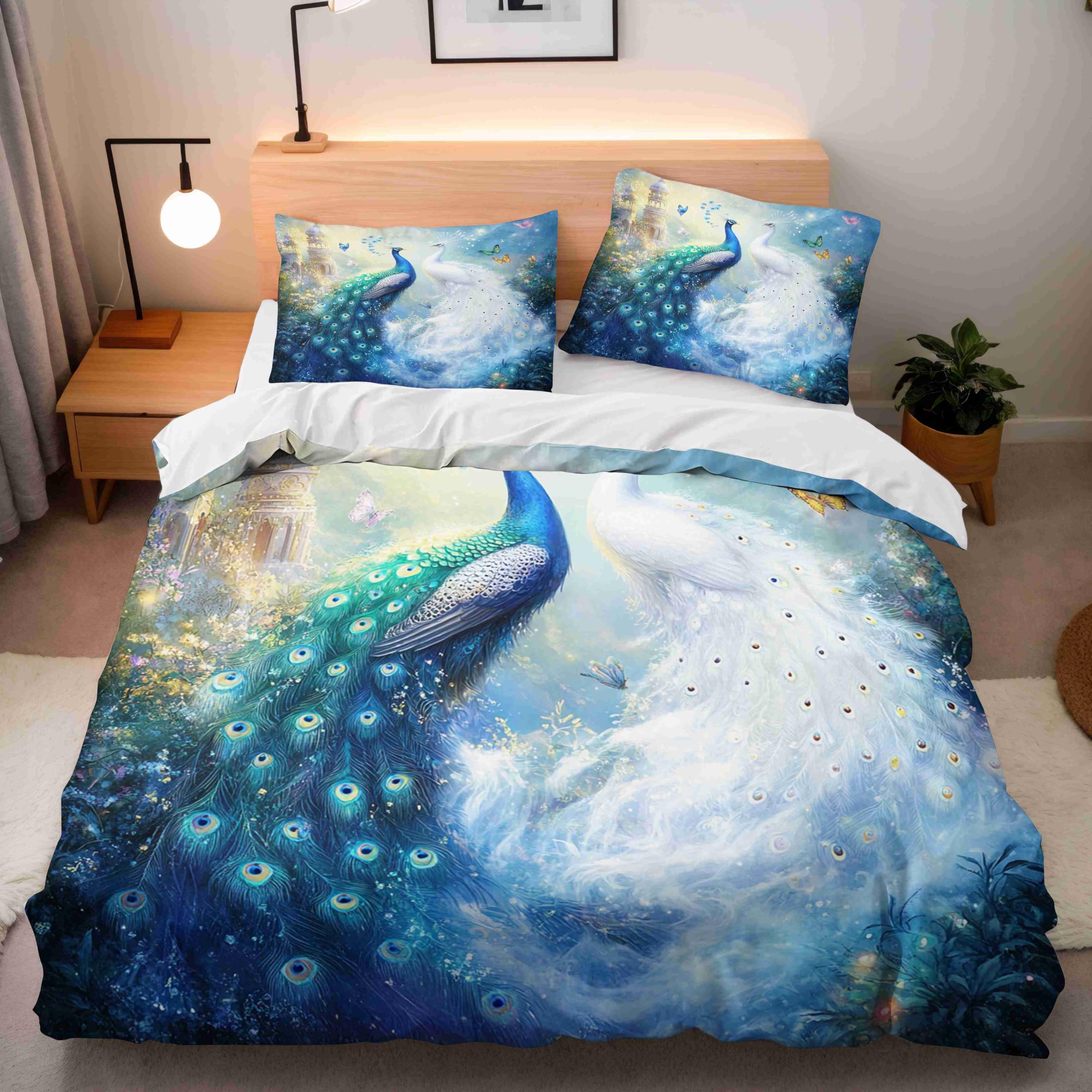 Generisch Pärchen Phoenix Wende Bettwäsche 220x240 Schmetterlingsblumen Bettbezug Junge Mädchen 3D Effekt Teenager Bettwäsche-Set Mikrofaser Bettbezug Mit Reißverschluss Und 2 Kissenbezug 80x80 cm