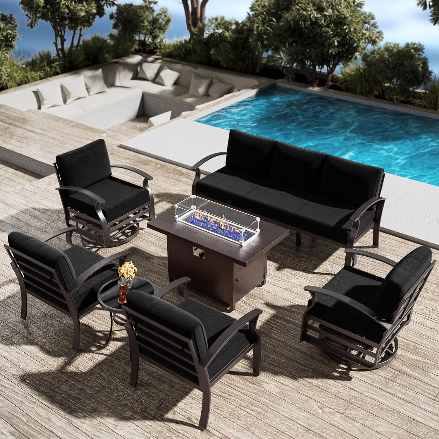 ASJMR Patio Furniture Set 7Piece Aluminum armrest Sofa