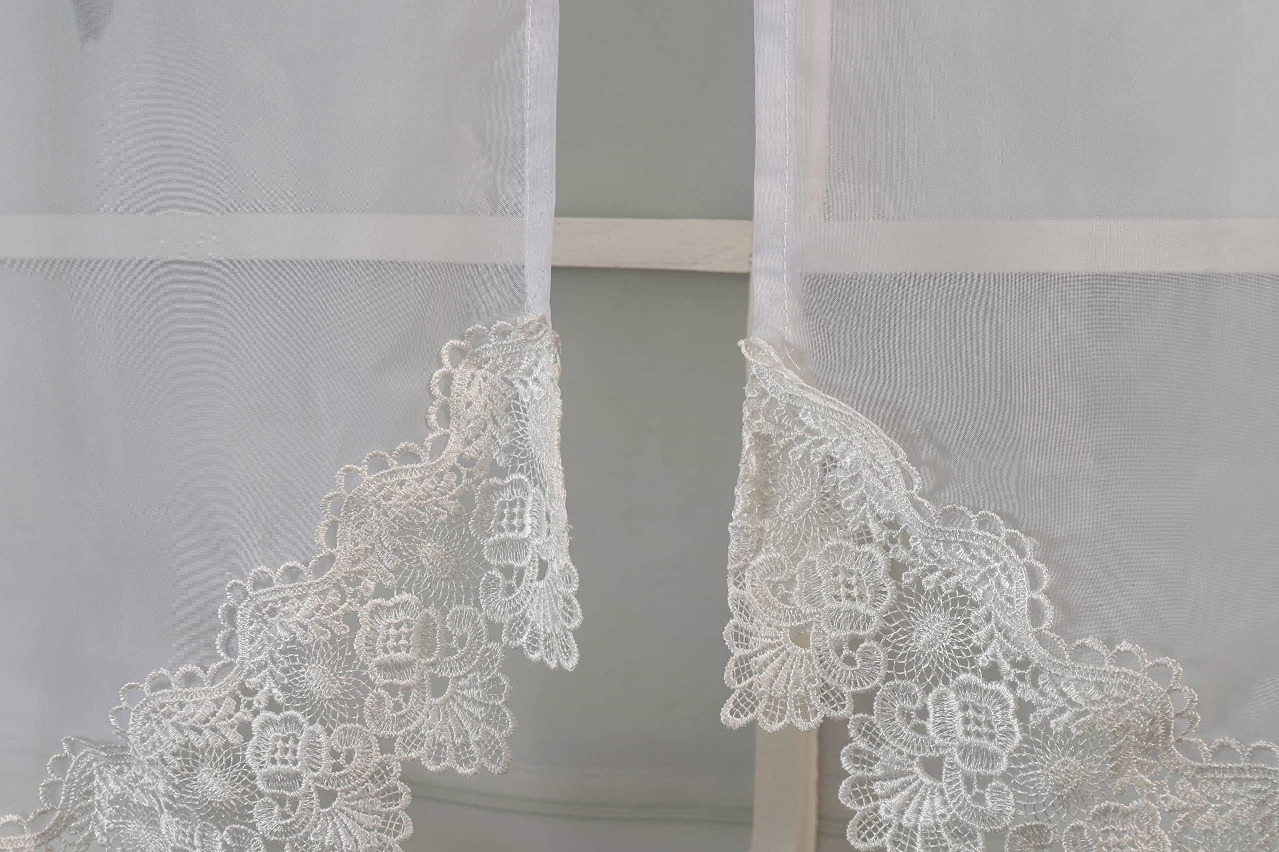 ESLIR Visillo Moderno Bistro Cortina Cocina Cortinas Transparente Cortinas Con Trabillas Cortina Corta Gasa Círculo Patrón Azul Alto X Ancho 45 X 120 Cm 1 Pieza