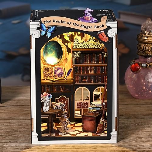 Miniatura 84 de ISSEVE Kit de rincón de libros para bricolaje, rompecabezas de madera 3D, kit de casa en miniatura para decoración de estantería, soporte mágico