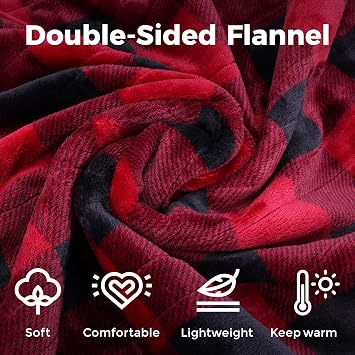 SUNVIVI Electric Heated Throw Blanket, 50 x 60, Black & Red | Double-Layer Flannel Throw with 4 Heating Settings, 4H Auto-Off, Machine Washable & ETL Certified