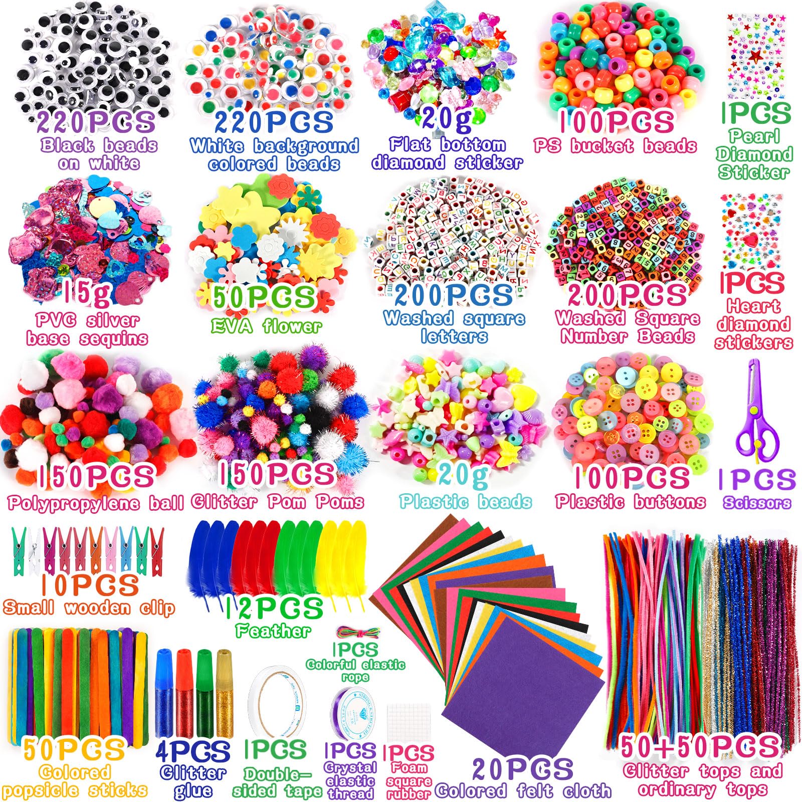 Purpledi 3300+ Pièces Kit Bricolage Enfants, DIY Activité Manuelle Enfant Feutrine Loisir Creatif, DIY Activité Manuelle Loisir Creatif, Artistiques Cadeau Garçon et Fille ge 3 4 5 6 7 Ans