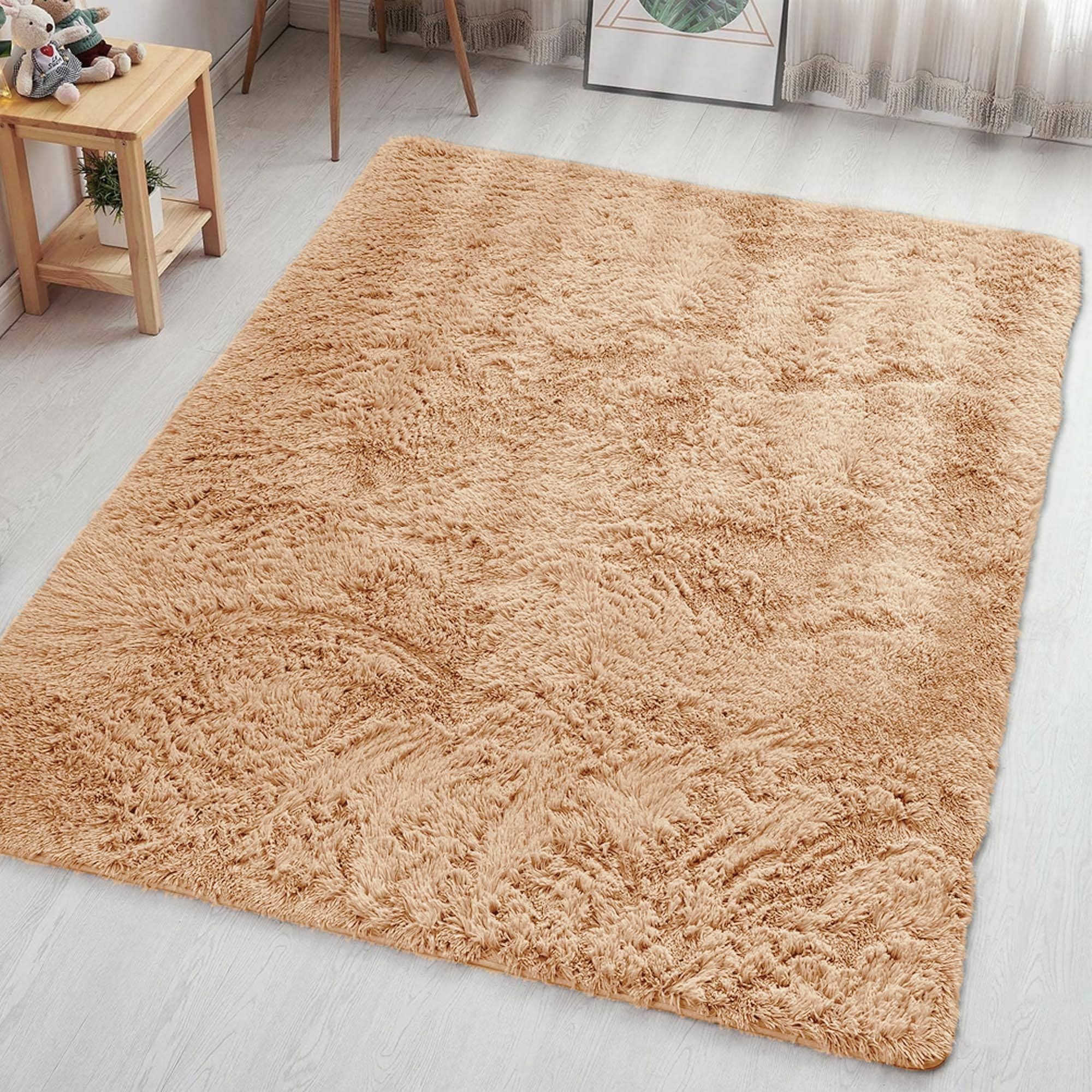 Fluffy Bedroom Rug – Beige Area Rugs 80x150 cm for Living Room Large Bedroom Runner Plush Carpet Modern Soft Shaggy Pile Faux Fur Rug for Home