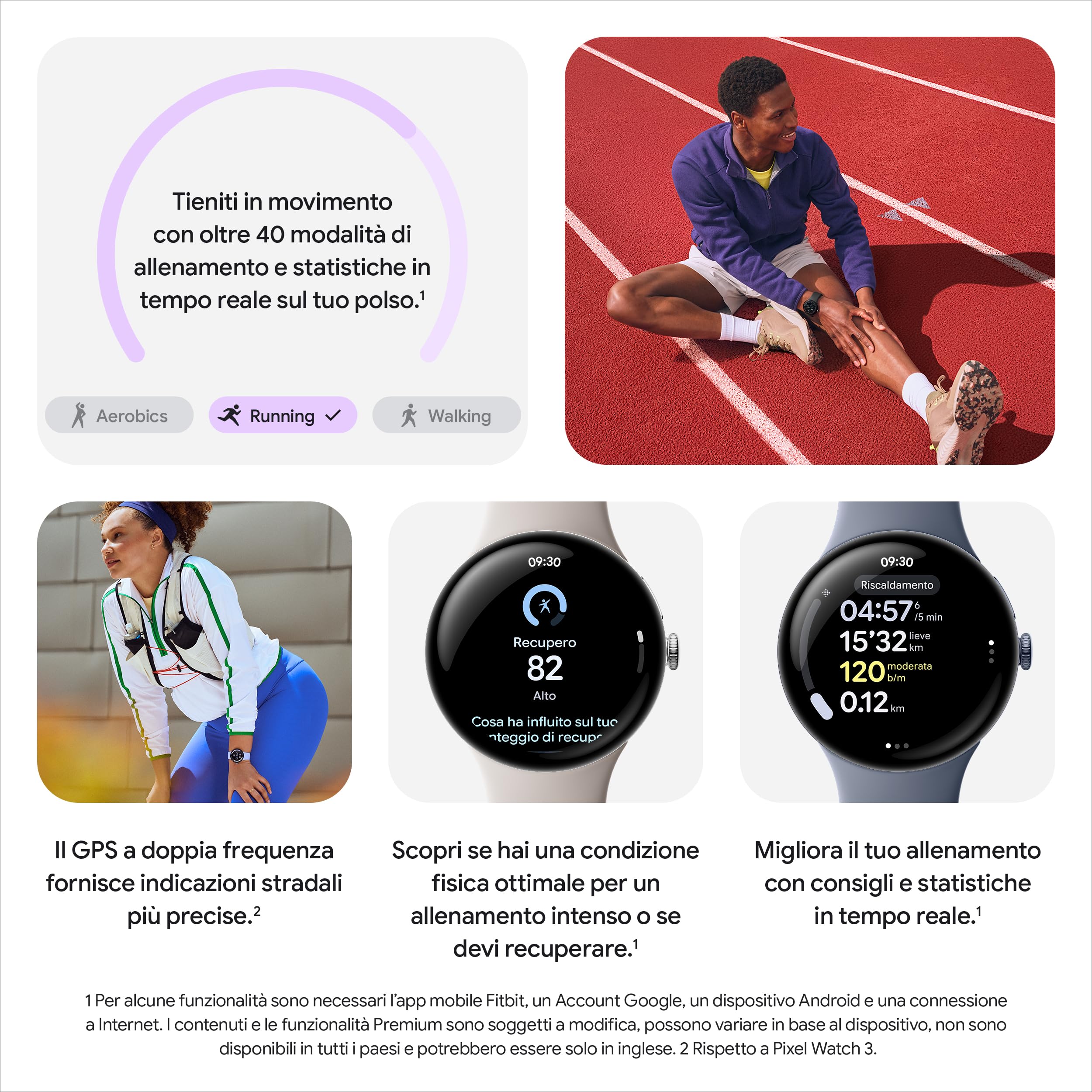 Google Pixel Watch 4 (45 mm) - Smartwatch Android con tracker per fitness e benessere, e assistente virtuale Gemini - Cassa in alluminio grigio argento - Cinturino sportivo grigio argento - LTE - Vista 7