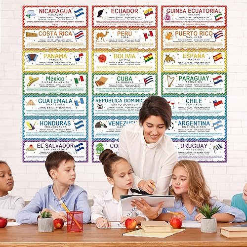 Miniatura 5 de 21 carteles de países en español, banderas, decoraciones para aulas, países latinoamericanos (nuevo) España, Puerto Rico y Guinea Ecuatorial,