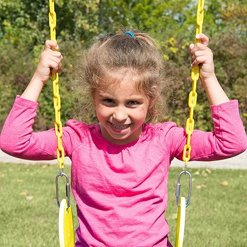 Miniatura 2 de Swing-N-Slide WS 4699 - Asiento de columpio de 27 pulgadas con cadenas revestidas de 58 pulgadas para juegos de columpios de patio trasero, amarillo