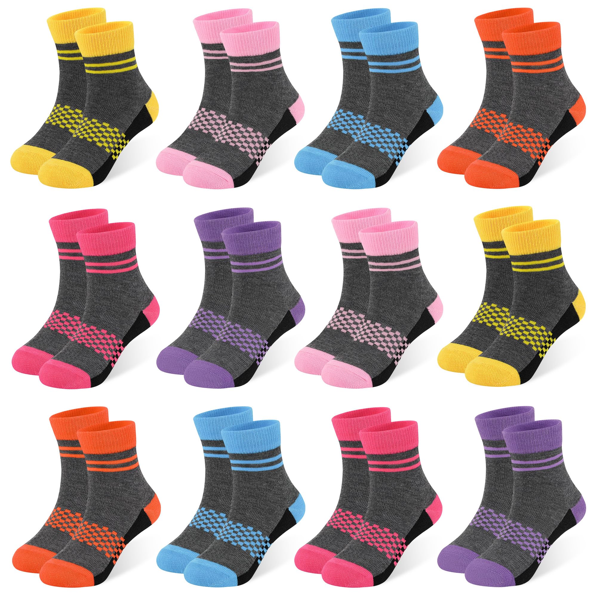 12 Pairs Girls Crew Socks,Kids Athletic School Socks Ages 2-14