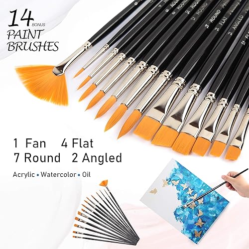 Miniatura 5 de Falling in Art Pinceles de nailon dorado para pintura acrílica, juego de 14 pinceles de pintura de acuarela, pinceles de nailon de mango largo para