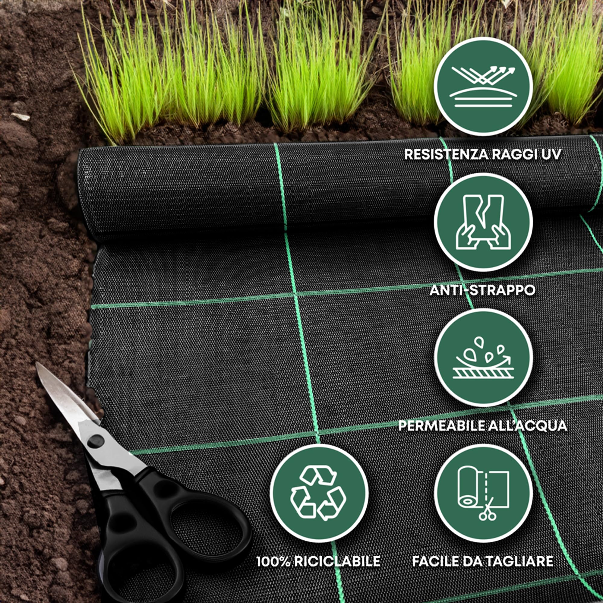 Telo Pacciamatura Antistrappo UV Resistente Permeabile Drenante Orto Giardino Serra Polipropilene Contro Le Erbacce Copertura Pacciamante Super Resistente Stop Erbe Infestanti (Standard - 1 x 20 m)