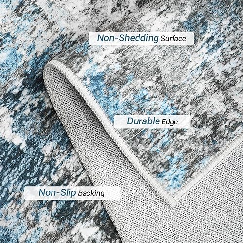 Miniatura 8 de Alfombras de área de 8 x 10, moderno, abstracto, lavable para sala de estar, resistente a las manchas, no desprende pelo, con respaldo