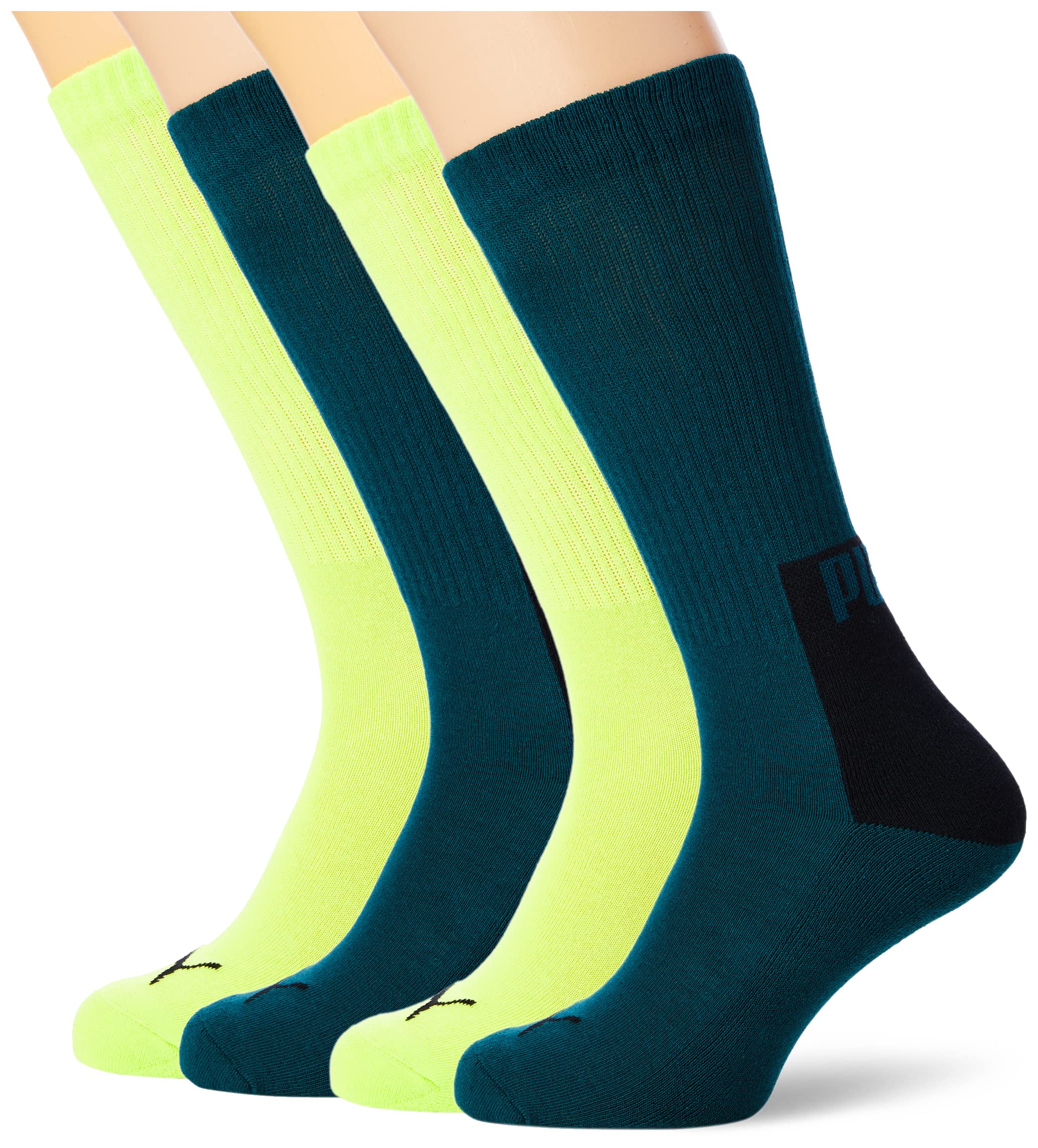 PUMA Men's Logo Block Crew Sock 4P, Varsity Green/Lime Combo, 39/42