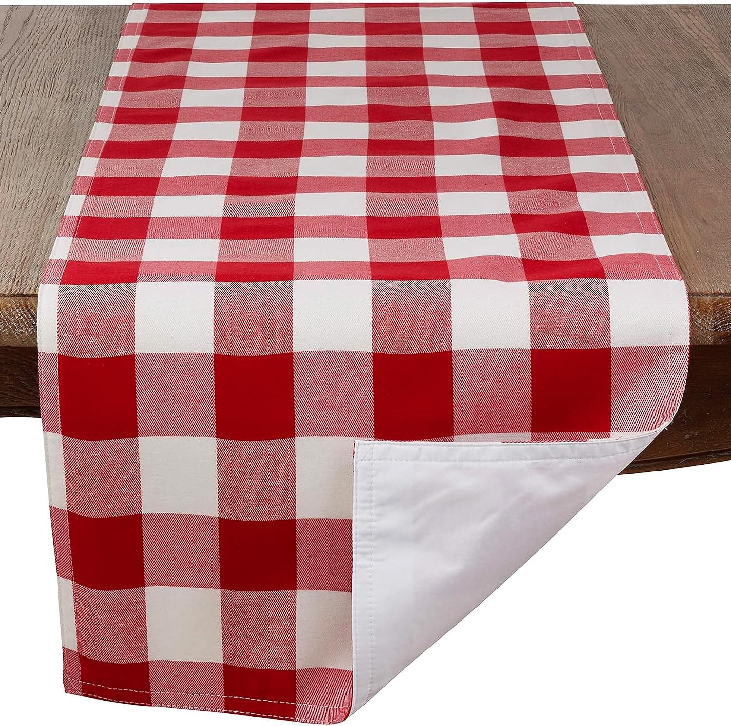 SARO LIFESTYLE Nautica Collection Cotton And Poly Blend Buffalo Plaid Runner, 16" x 72", Red/White