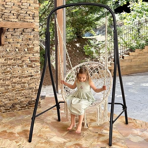 Miniatura 8 de SUNCREAT Hamaca de interior con soporte, silla colgante al aire libre con soporte, capacidad de 400 libras, color beige