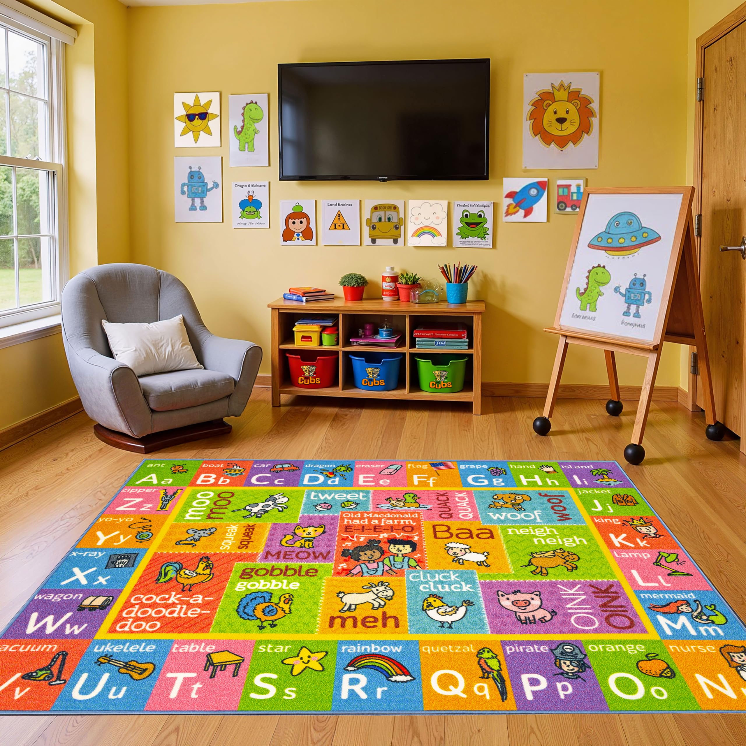 KC CUBS Playtime Collection ABC Alphabet mit Alten McDonald's Animals Lern-Teppich für Kinder und Kinderzimmer und Spielzimmer, 100 cm x 150 cm