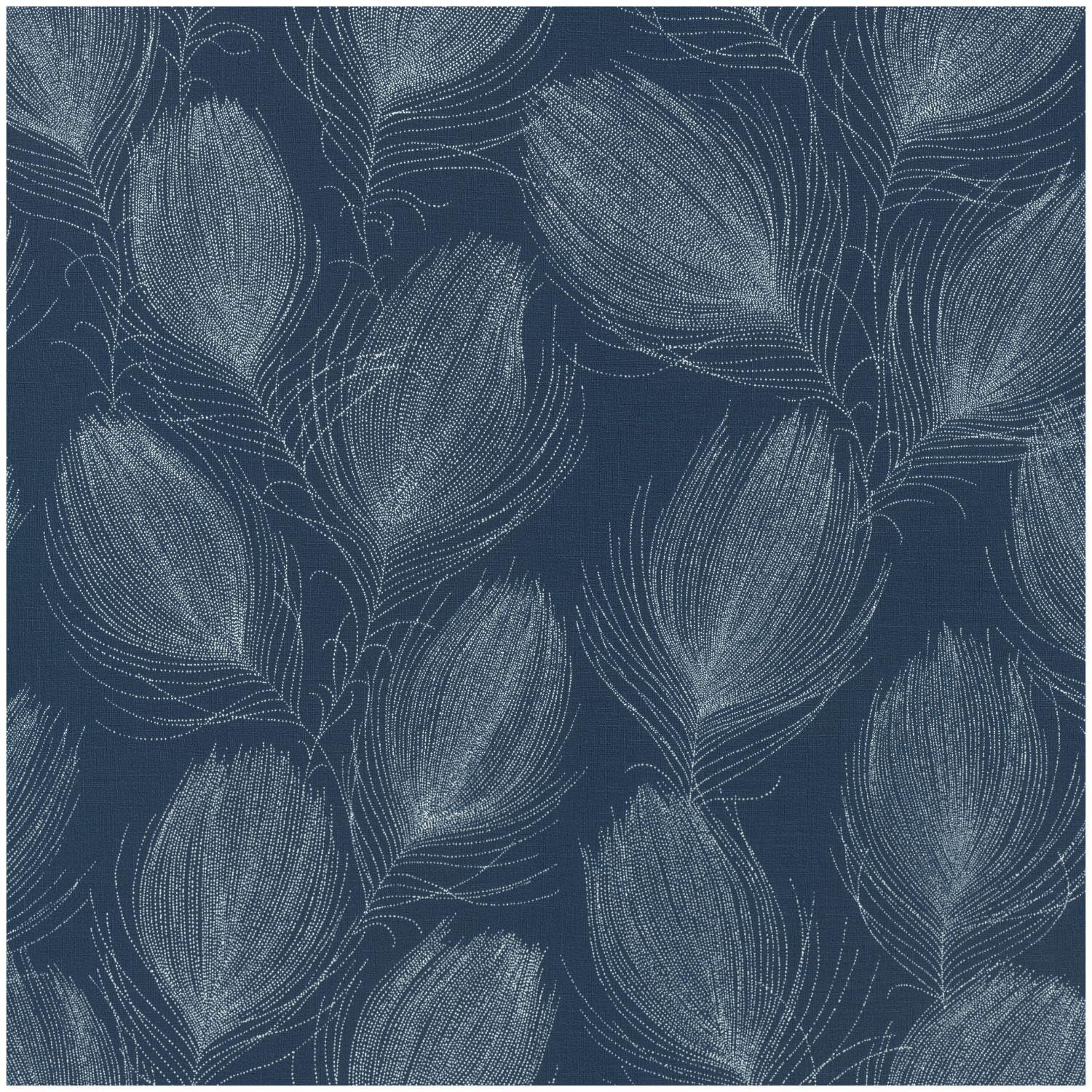 Yöl Navy Blue Peacock Maya Feathers Wallpaper - Modern Contemporary Versatile Sophisticated - 10.05M X 53Cm Roll - Extra Washable Strippable - Bedroom Living Room Lounge - Feature Wall