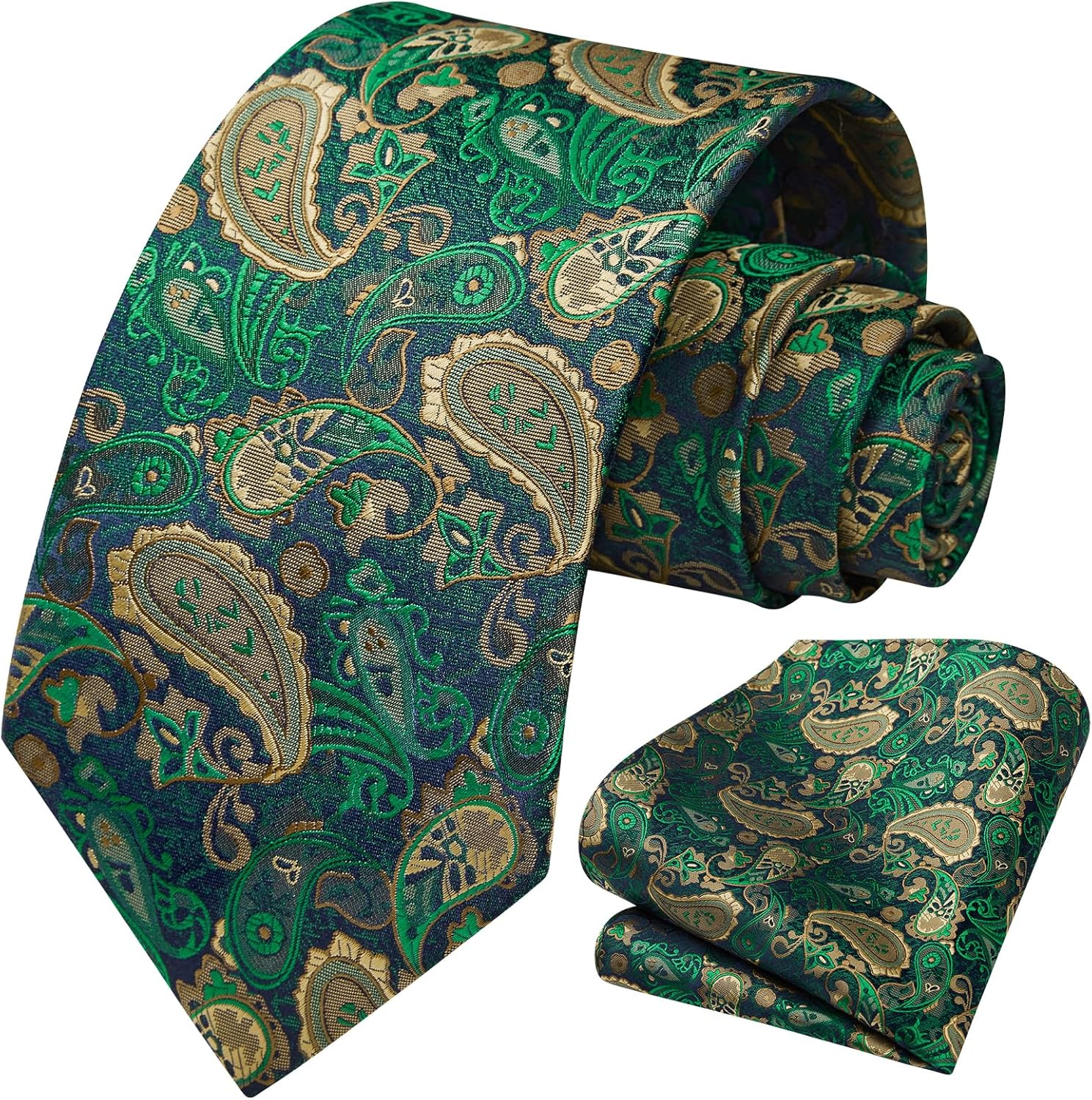 HISDERN Ties for Men Paisley Tie and Pocket Square Woven Classic Floral Mens Ties Handkerchief Set Wedding Party Necktie - Image 7