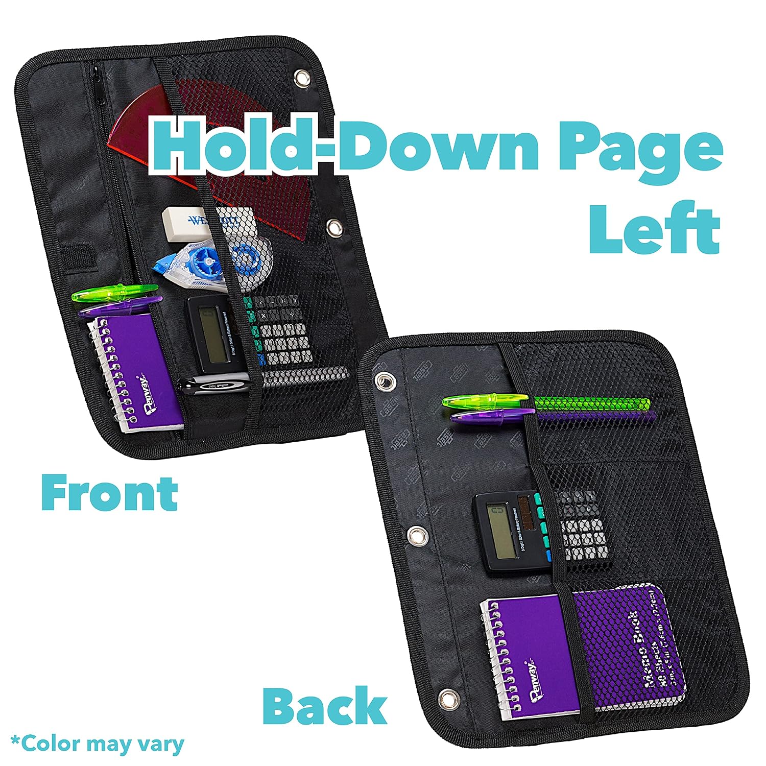 Case-it Dual 2-in-1 Zipper Binder, Two 1.5in D-Rings, 600 Sheet Capacity, Pencil Pouch & Multiple Pockets, School & Office Organizer with Shoulder Strap, Dual-101 Monster Design Purpal (Pack of 6)
