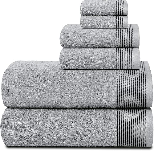 Miniatura 21 de Belizzi Home Juego de 6 toallas de 100% algodón ultra suave, contiene 2 toallas de baño de 28 x 55 pulgadas, 2 toallas de mano de 16 x 24 pulgadas