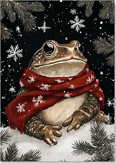 Personalized Pets and Peeps Frosty Leap Frog - Frog in Red Scarf Sitting in Snow on 1.5" Thick Canvas Wrap - Xmas Wall Art Prints for Holiday Decor, 8" x 10"