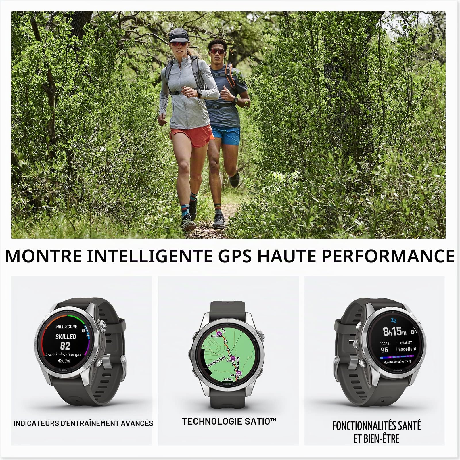 Garmin fēnix 7S Pro, Solar - Montre GPS Multisports connectée – Silver avec Bracelet Gris – Boîtier 42 mm (Reconditionné)