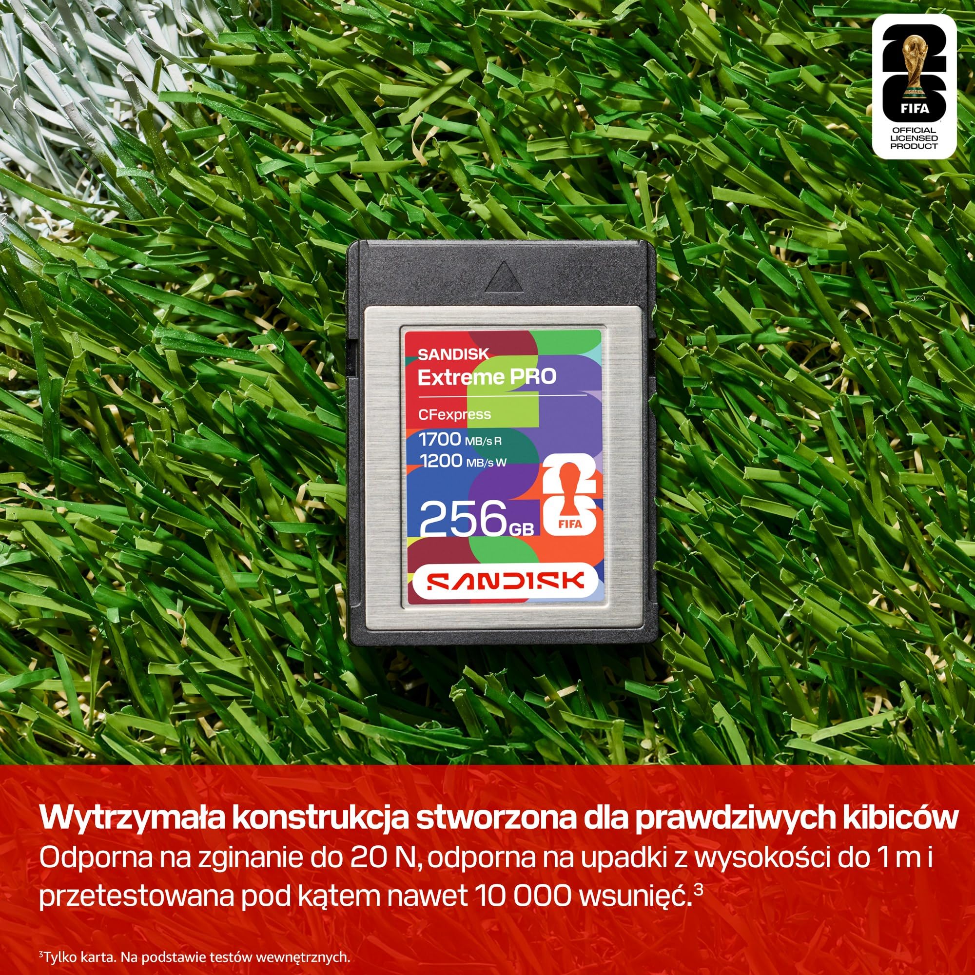 SANDISK CFexpress Kartą Typu B FIFA World Cup 2026 Edition 256 GB (prędkości odczytu do 1700 MB/s, strzelaj fotki na mistrzostwach świata FIFA World Cup 2026 w rozdzielczości do 4K RAW)