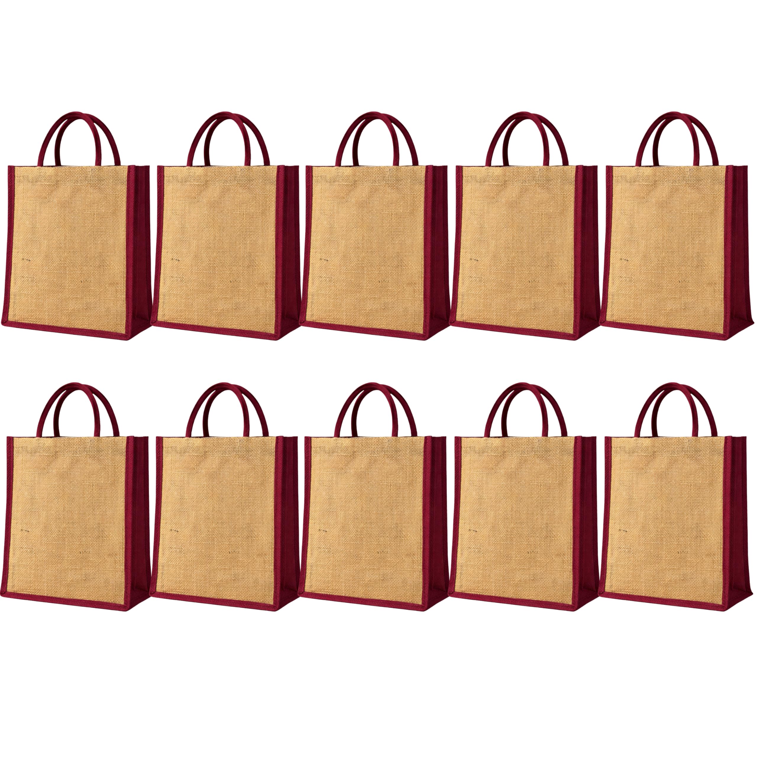 cantainoo Jute Bags for Return Gifts | Return Gift Bags | Eco-Friendly Reusable Jute Bags for Gifting, Shopping & Daily Use (10, Natural Maroon - Velcro_closure)