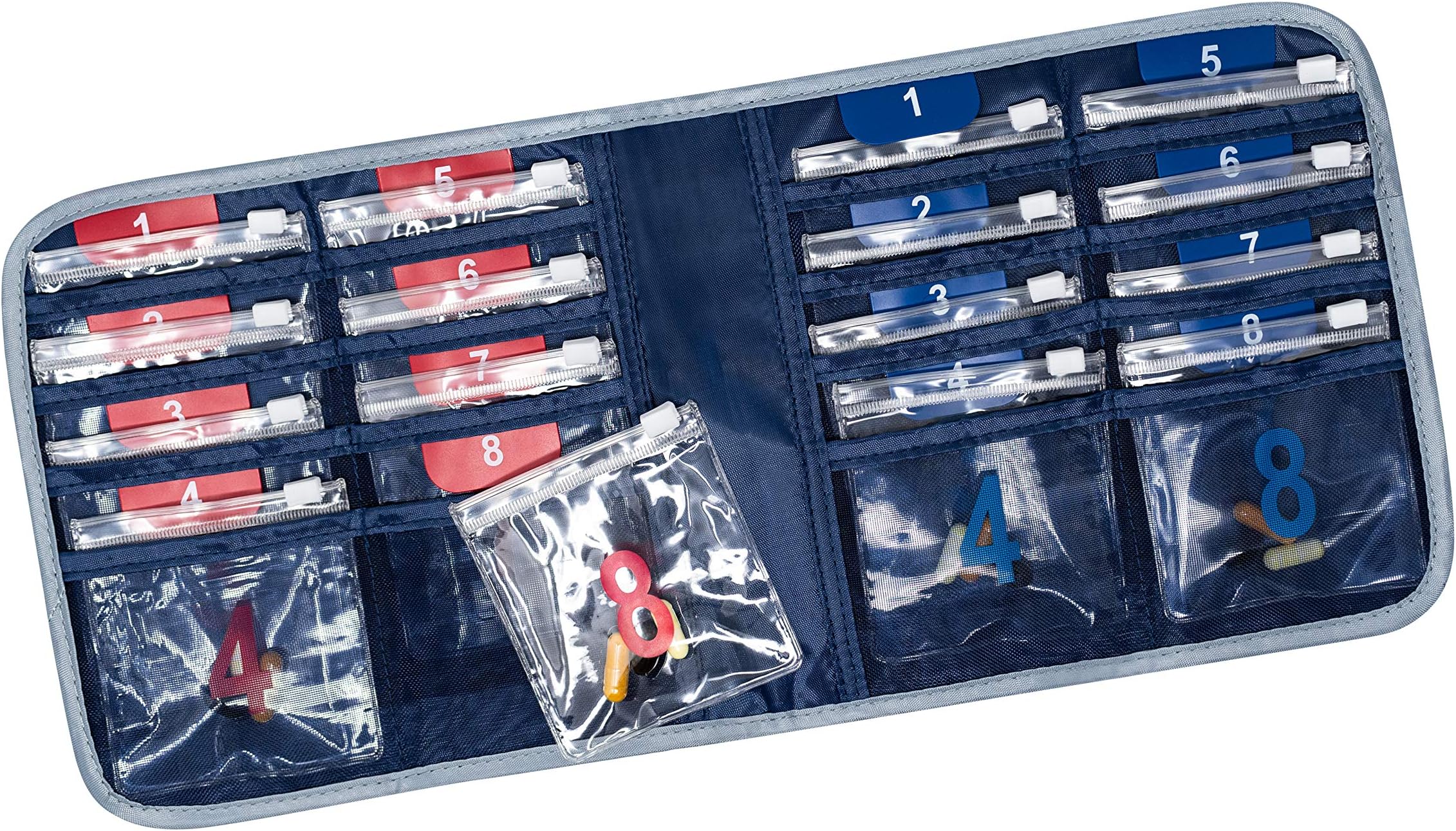 AM/PM Folding Pill Organizer with 16 Slide-Locking Pouches
