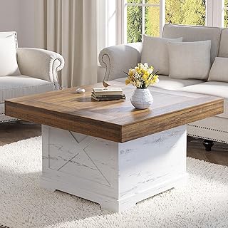 Coffee Table 31.5 in Farmhouse Center Table with X Design Wooden Pedesta...