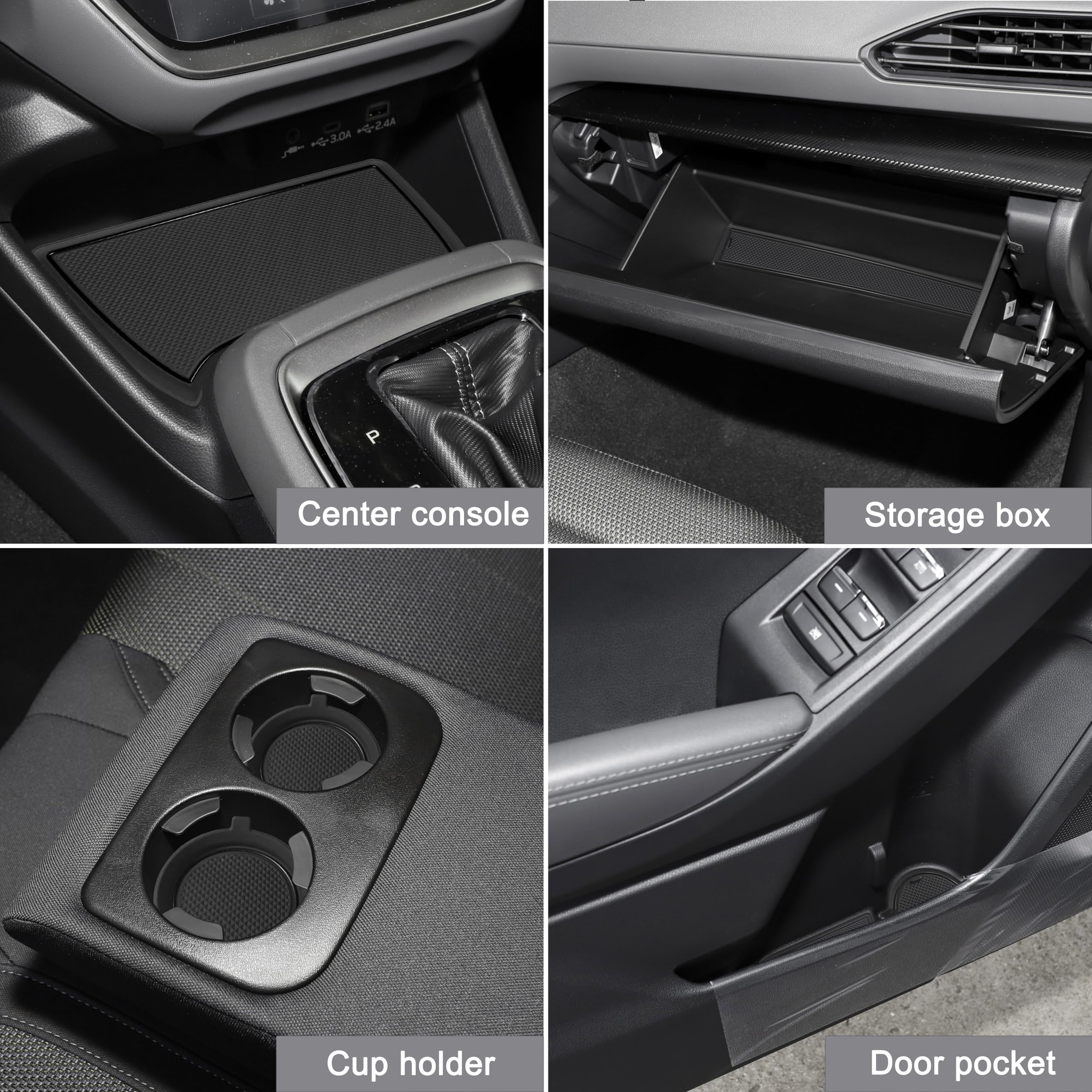 SENSHINE Cup Holder Insert for Subaru Crosstrek Accessories 2024 2025 Impreza Accessories 2024 2025 Center Console Liner Door Pocket Slot Mat Non-Slip Anti Dust Cup Coaster Pad 20Pcs (Black Trim)