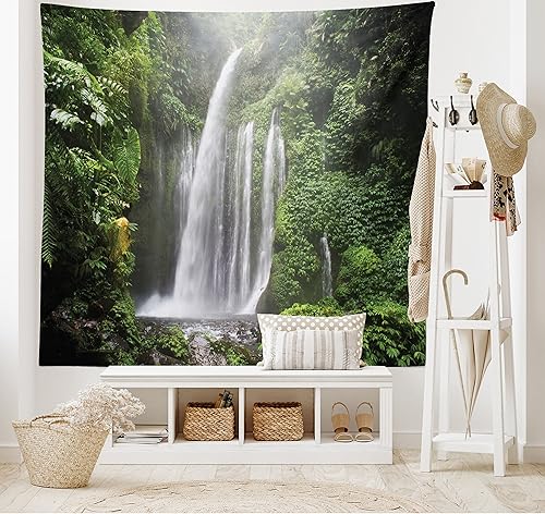 Miniatura 35 de Lunarable Tapiz costero, tumbonas y mar Caribe bajo el parasol naranja, imagen de vacaciones de luna de miel, decoración de tela para colgar