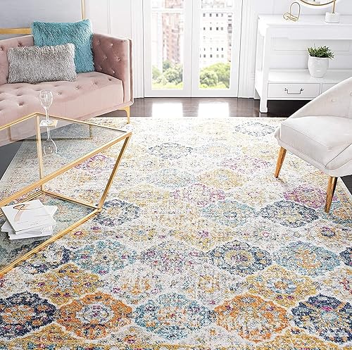 Safavieh Madison Collection MAD611B - Alfombra con diseño bohemio desgastado y elegante de medallones florales y enrejado resistente a las manchas